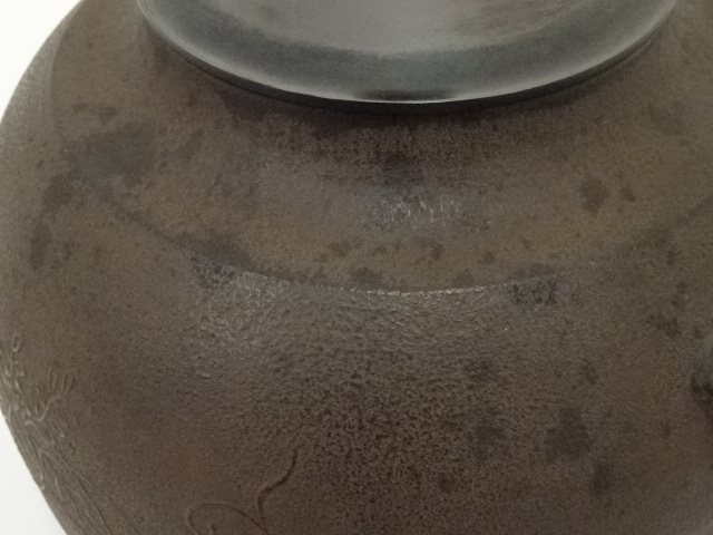  釜師　道彦造　桐地紋銀摘み田口釜（共箱）